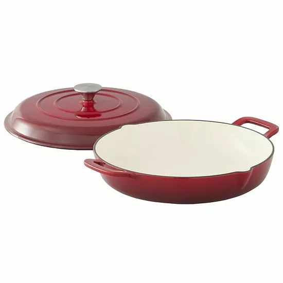 Food Network™ 3.5-qt. Enameled Cast-Iron Braiser With Lid Red 3 Food Network™ 3.5-qt. Enameled Cast-Iron Braiser With Lid Red
